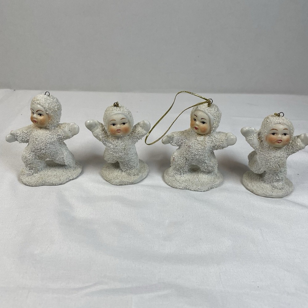 Vtg.‎ Porcelain Snow Baby Figurines Set of 4 Christmas Ornaments Textured White
